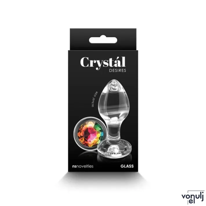 NS NOVETIES fenékdugó Crystal Desires Rainbow Gem - áttetsző, szivárvány színű kővel, M méretben, üveg, vízálló, (8,4 cm)