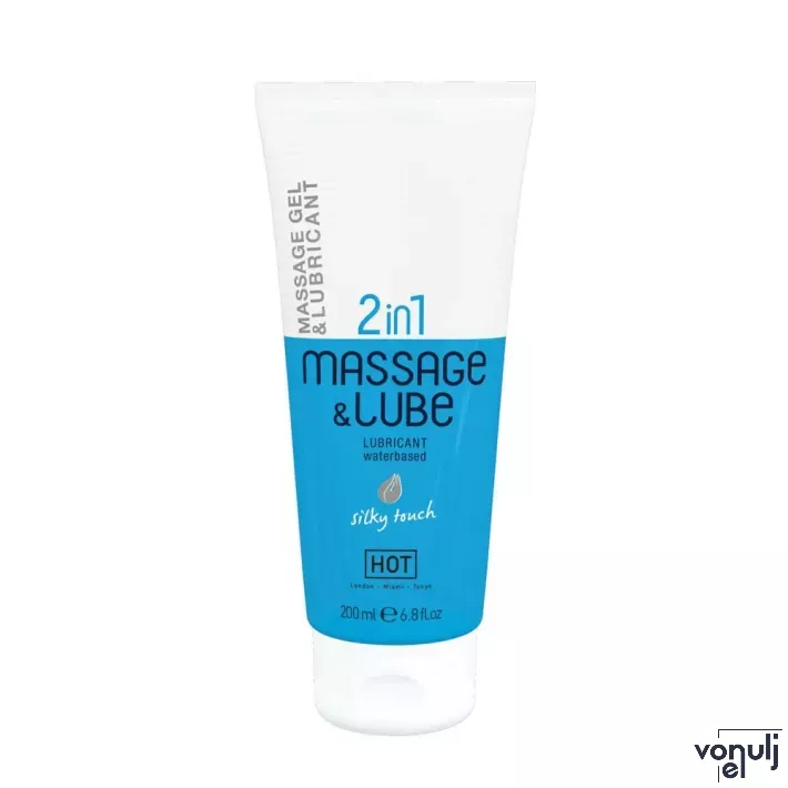 HOT intim síkosító Massage&Glide Gel 2in1 Silky Touch 200 ml - vízbázisú,masszázshoz is,hosszantartó,illat- és ízmentes,óvszerhez és segédeszközhöz is