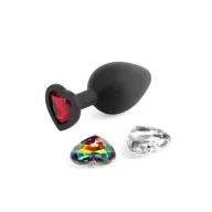 NS NOVETIES fenékdugó Glams Xchange Heart - fekete, cserélhető dísszel, M méretben, szilikon, vízálló, (8,1 cm)