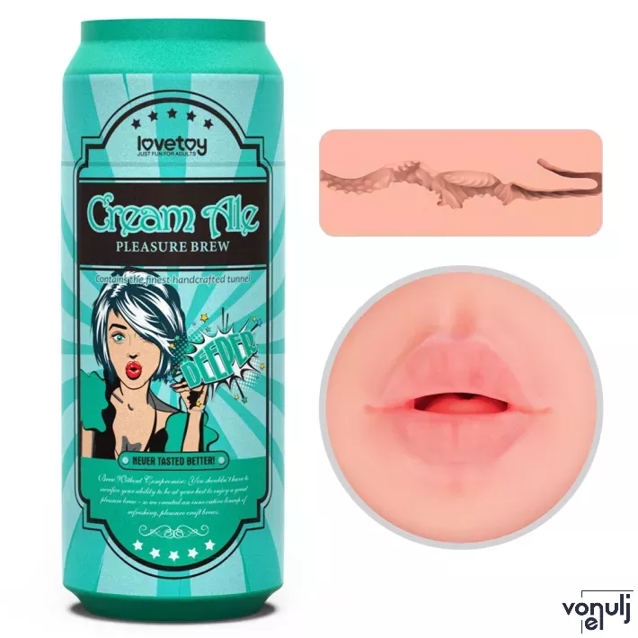 LOVETOY maszturbátor Pleasure Brew Masturbator-Cream Ale - realisztikus, száj formájú testnyílással, vákuumos, egyedi megjelenéssel, vízálló
