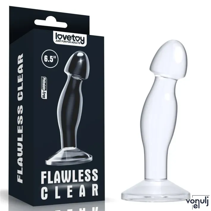 LOVETOY prosztata izgató 6.5'' Flawless Clear Prostate Plug - áttetsző, prosztata ingerlésére, letapasztható, vízálló, 16,5 cm