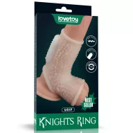 LOVETOY péniszmandzsetta Vibrating Drip Knights Ring with Scrotum Sleeve - fehér színben, vibrációs funkcióval, herére húzható, vízálló, elemes