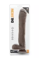 BLUSH hajlított dildó Dr. Skin Mr. Ed 13 inch Dildo Chocolate - realisztikus, sötétbarna színben, herékkel, letapasztható, vízálló, PVC 33 cm
