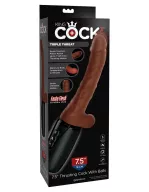 Élethű vibrátor Pipedream 7.5" Thrusting Cock with Balls Brown - akkumulátoros