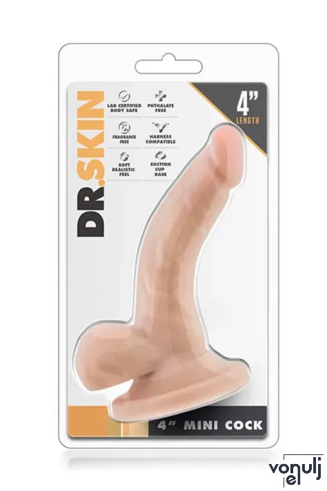 BLUSH hajlított dildó Dr. Skin 4 inch Mini Cock Beige - realisztikus, testszínű, letapasztható, vízálló, 10 cm