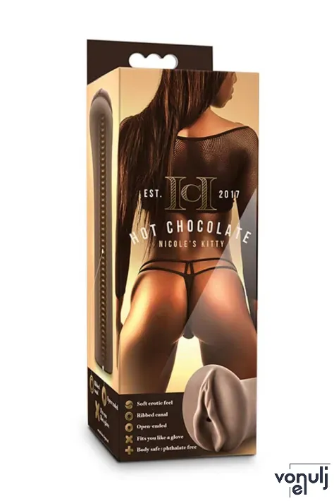 BLUSH maszturbátor Hot Chocolate Nicole's Kitty Chocolate - realisztikus, vagina formájú testnyílással, barna színben, vízálló, vibráció nélküli