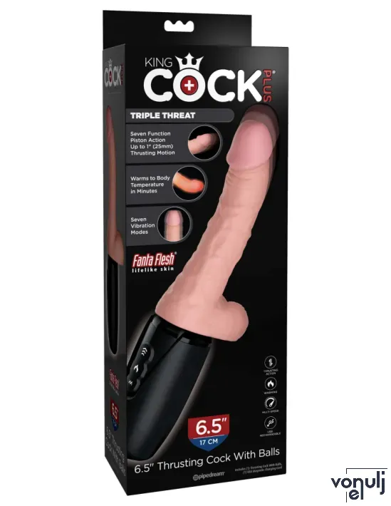 Élethű vibrátor Pipedream 6.5" Thrusting Cock with Balls Triple Threat - akkumulátoros