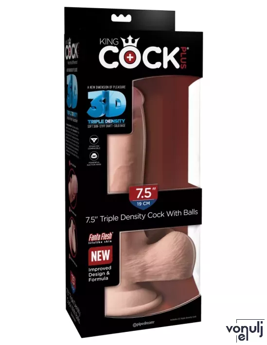 Élethű műpénisz Pipedream 7.5" Triple Density Cock with Balls - vízálló
