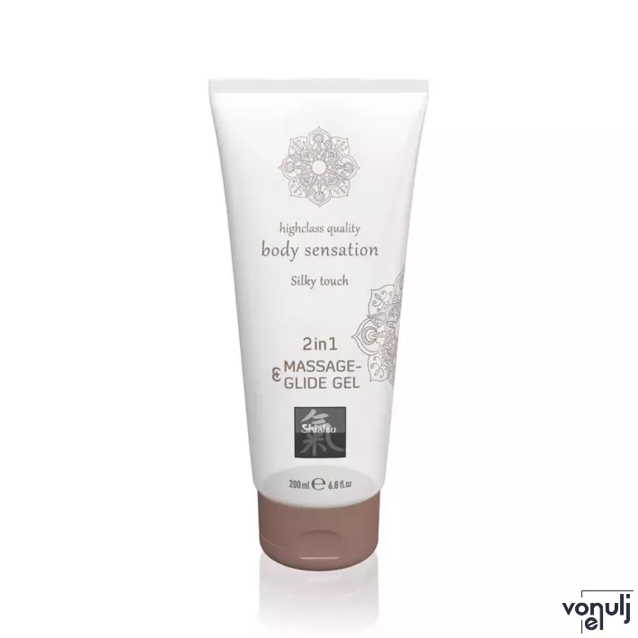 SHIATSU intim síkosító Massage&Glide Gel Silky Tocuh 200 ml - vízbázisú, masszázshoz is, selymes hatású, bőrtápláló, óvszerhez és segédeszközhöz is