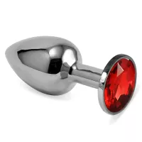 LOVETOY fenékdugó Rosebud Classic Metal Plug S Red - ezüst színben, piros kővel, S-méretben, vízálló, fém (6.8 cm)