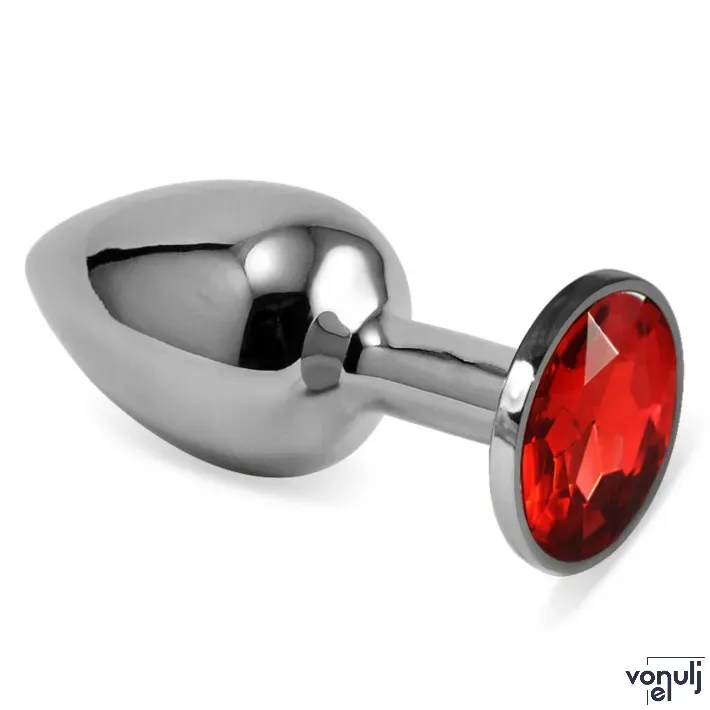 LOVETOY fenékdugó Rosebud Classic Metal Plug S Red - ezüst színben, piros kővel, S-méretben, vízálló, fém (6.8 cm)