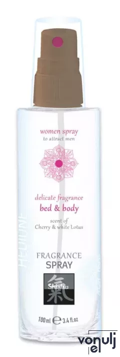 SHIATSU vágyfokozó spray Bed & Body Spray Cherry & White Lotus 100 ml - feromon tartalmú, ágyra és testre fújható spray, meggy és lótusz illattal