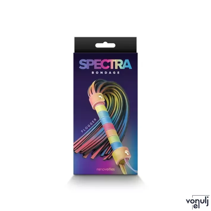 NS NOVELTIES erotikus korbács Spectra Bondage Flogger Rainbow - színes, fetish játékokhoz