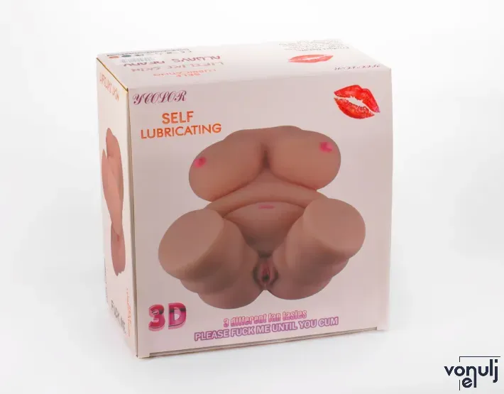 MISTRESS maszturbátor Double Hole 3D V - realisztikus, testszínű, mellekkel, vagina és ánusznyílással, vízálló, vibráció nélküli