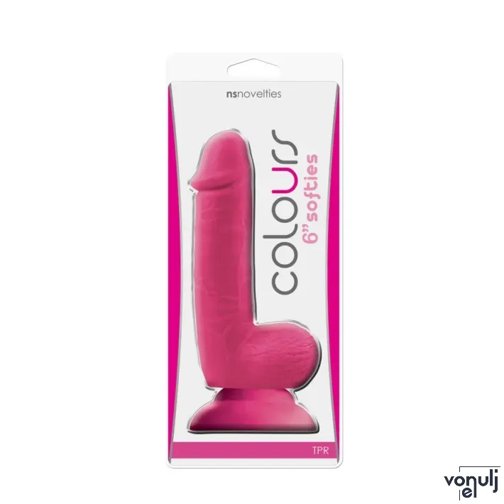 NS NOVELTIES élethű dildó 6" COLOURS-SOFTIES - kis méretű, puha tapintású, TPR anyag, herékkel, letapasztható, pink (14 cm)