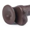 LOVETOY élethű dildó 7" SLIDING SKIN - közepes méretű, herékkel, kétrétegű, letapasztható, csúsztatható bőrű, sötét, TPE (18 cm)