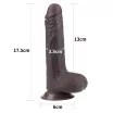 LOVETOY élethű dildó 7" SLIDING SKIN - közepes méretű, herékkel, kétrétegű, letapasztható, csúsztatható bőrű, sötét, TPE (18 cm)
