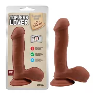 CHISA NOVELTIES élethű dildó Topless Lover-Latin - közepes méretű, letapasztható, herékkel, sötét testszínű, vízálló, TPE (19,2 cm)