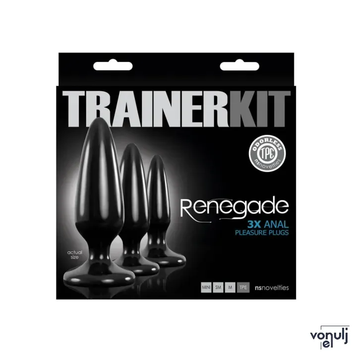 RENEGADE análszett Pleasure Plug 3 pc Trainer Kit - fekete színben, 3 különböző fenékdugó, vízálló, letapasztható, TPE