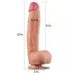 LOVETOY élethű dildó 12" NATURE COCK 2 PLATINUM - nagy méretű, herékkel, kétrétegű, letapasztható, szilikon (30 cm)