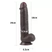 LOVETOY élethű 9,5" SLIDING SKIN - nagy méretű, herékkel, kétrétegű, letapasztható, csúsztatható bőrű, sötét, TPE (24 cm)