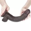 LOVETOY élethű 9,5" SLIDING SKIN - nagy méretű, herékkel, kétrétegű, letapasztható, csúsztatható bőrű, sötét, TPE (24 cm)