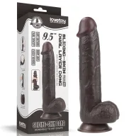 LOVETOY élethű 9,5" SLIDING SKIN - nagy méretű, herékkel, kétrétegű, letapasztható, csúsztatható bőrű, sötét, TPE (24 cm)