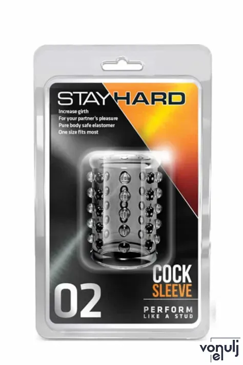 BLUSH péniszmandzsetta Stay Hard Cock Sleeve 02 Clear - áttetsző, gömbös stimuláló felszín, vízálló, (5 cm)