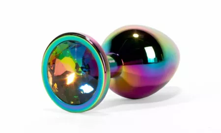 X-MEN fenékdugó Secret Shine Metal Butt Plug Rainbow S - szivárvány színben, szivárványos kővel, S-méretben, vízálló, fém (7.3 cm)