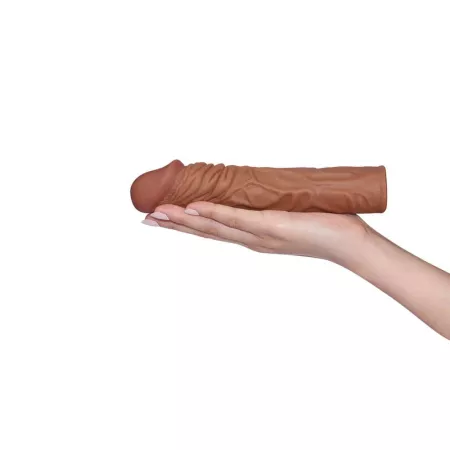 LOVETOY péniszköpeny Pleasure X-Tender Penis Sleeve Brown 3 - realisztikus, barna színű, vízálló, (19,5 cm)
