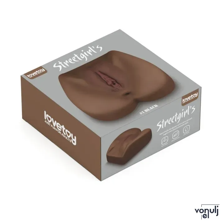 LOVETOY maszturbátor Streetgirl's 1 Black - realisztikus, barna testszínű, vagina és ánusznyílással, vízálló, vibráció nélküli