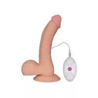 LOVETOY élethű vibrátor 8.8" The Ultra Soft Dude Vibrating -  vízálló, herékkel, távirányítóval, tapadókoronggal, elemes, szilikon (22 cm)