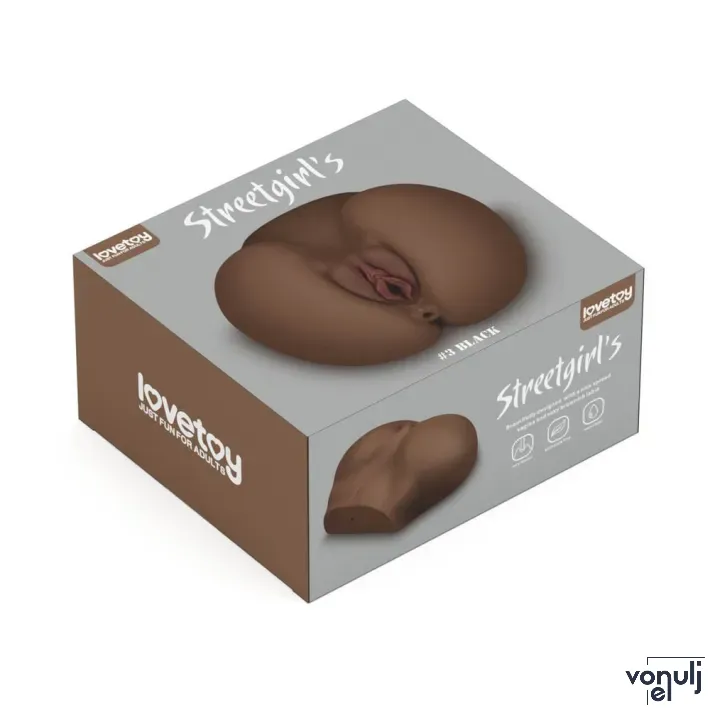 LOVETOY maszturbátor Streetgirl's 3 Black - realisztikus, barna testszínű, vagina és ánusznyílással, vízálló, vibráció nélküli
