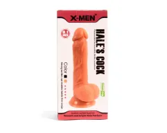 X-MEN élethű dildó Hale's 8,1" Cock Flesh - Közepes méretű, herékkel, letapasztható, testszínű, PVC (20 cm)