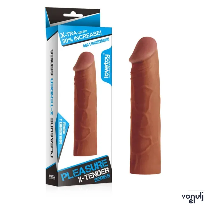 LOVETOY péniszköpeny Pleasure X-Tender Penis Sleeve Brown 1 - realisztikus, barna színű, vízálló, (17cm)