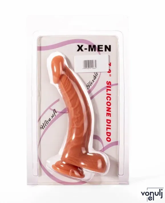 X-MEN hajlított dildó 7.9" Silicone Dildo Flesh - realisztikus, testszínű, herékkel, letapasztható, vízálló, szilikon ( 20 cm )