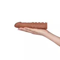LOVETOY péniszköpeny Pleasure X-Tender Penis Sleeve Brown 5 - realisztikus, barna színű, vízálló, (18 cm)