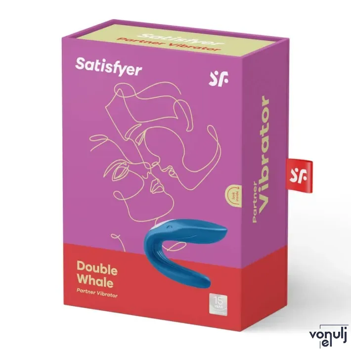 SATISFYER párvibrátor Double Whale - kék színben, vízálló, akkumulátoros