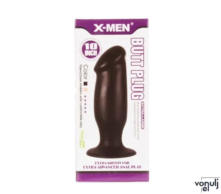 X-MEN fenékdugó 10 inch Butt Plug Black - fekete színben, letapasztható, PVC,  25.4 cm