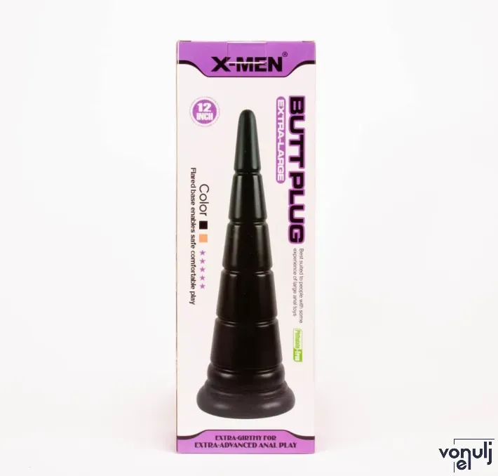 X-MEN fenékdugó 12 inch Butt Plug Black - fekete színben, letapasztható, PVC, 30.5 cm