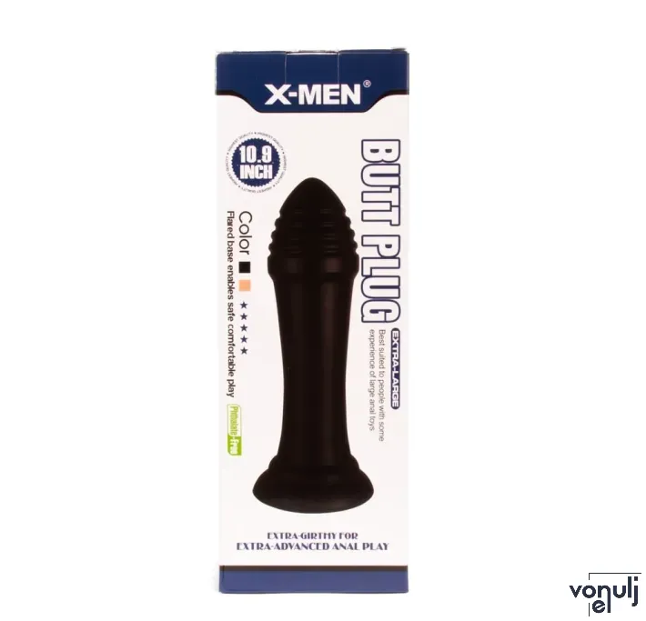 X-MEN fenékdugó 10.9 inch Butt Plug Black - fekete színben, letapasztható, PVC, 27 cm