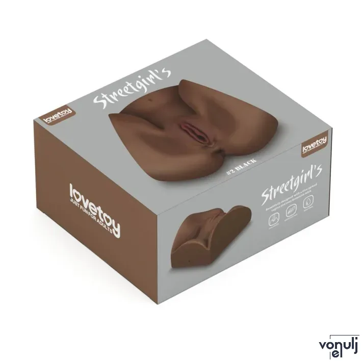 LOVETOY maszturbátor Streetgirl's 2 Black - realisztikus, barna testszínű, vagina és ánusznyílással, vízálló, vibráció nélküli