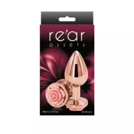 NS NOVELTIES fenékdugó Rear Assets Rose Medium Pink - rózsaarany színben, rózsaszín rózsával, M-méretben, vízálló, fém (8.6 cm)