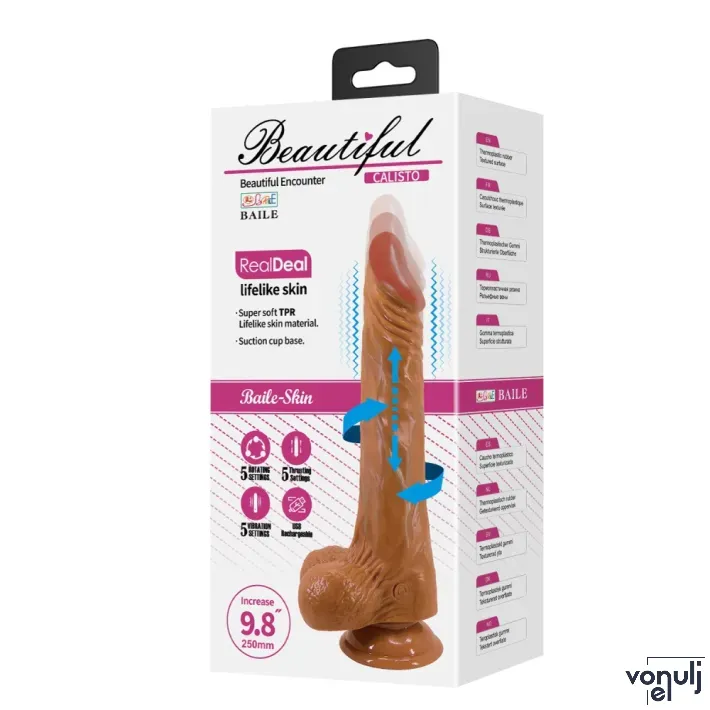 Élethű vibrátor Baile Beautiful Calisto 9,8" - akkumulátoros, 25 cm