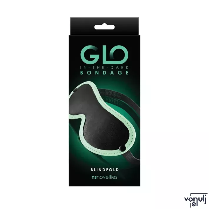 NS NOVELTIES maszk Glo Bondage Blindfold Green - fekete-fehér színben, sötétben zölden világító szegéllyel