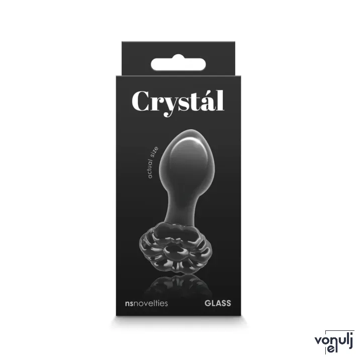 NS NOVELTIES fenékdugó Crystal Flower Black - üveg, fekete színben, virágos talppal, vízálló (8.9 cm)