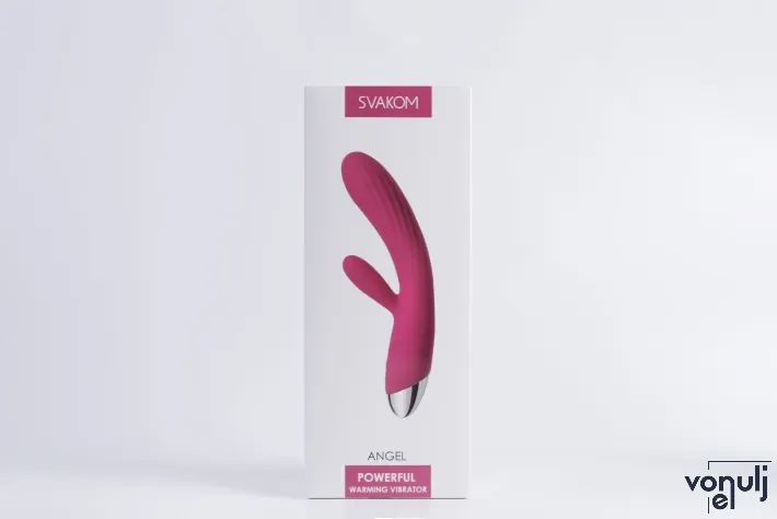 SVAKOM csiklóizgatós vibrátor Angel Plum Red - piros színű, vízálló, melegítő funkciós, akkumulátoros