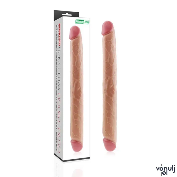 LOVETOY kétvégű dildó Realistic Slim Ultra Double Dildo - realisztikus, testszínű, hajlítható, vízálló, PVC ( 45 cm )