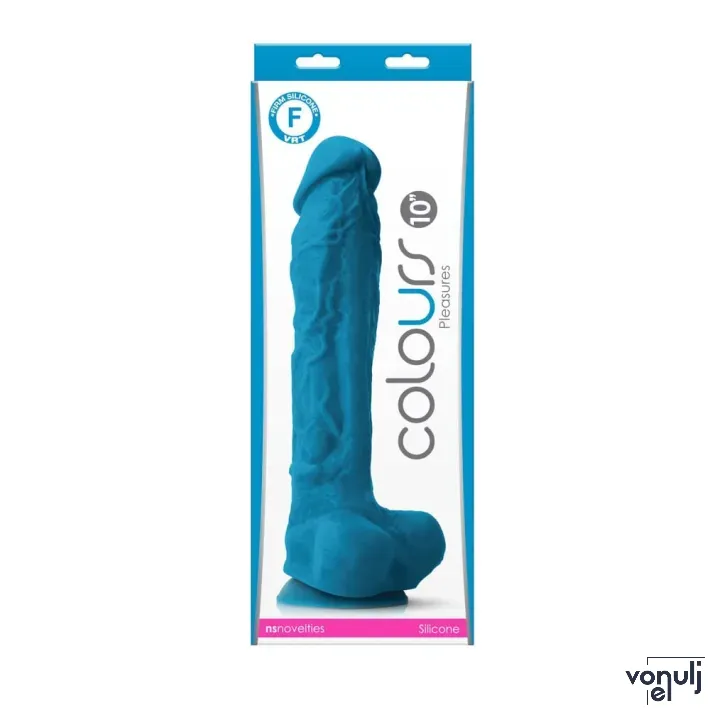 NS NOVELTIES élethű dildó 10" COLOURS PLEASURES - nagy méretű, herékkel, letapasztható, kék, szilikon (25 cm)