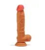 X-MEN élethű dildó 8.4" Dual Layer - Közepes méretű, herékkel, kétrétegű, letapasztható, világosbarna, szilikon (22 cm)